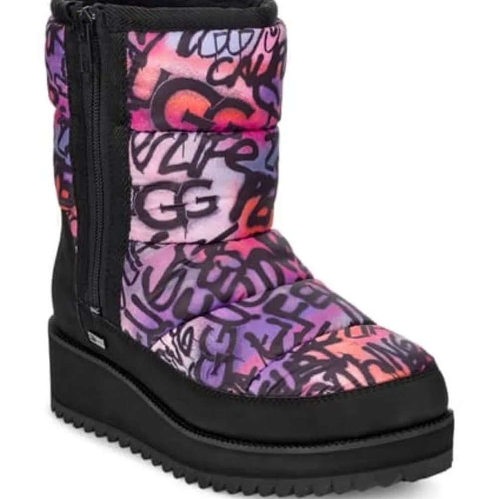 UGG RIDGE GRAFFITI POP MULTI WATERPROOF WEDGE BOOT US 7